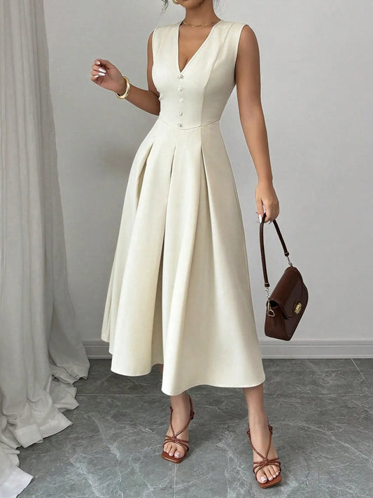 V-Neck Sleeveless Midi Dress
