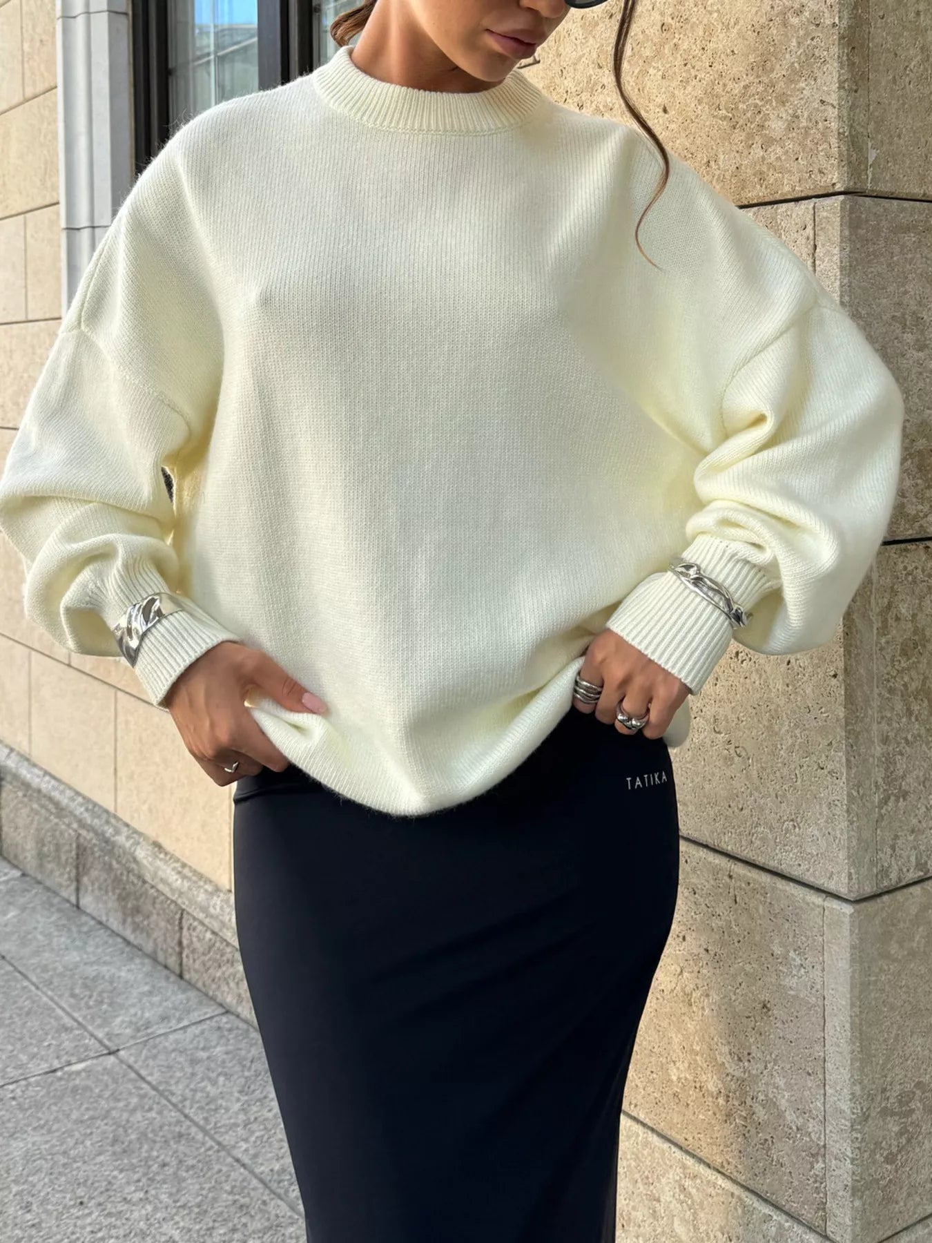 Cutout Dropped Shoulder Sweater