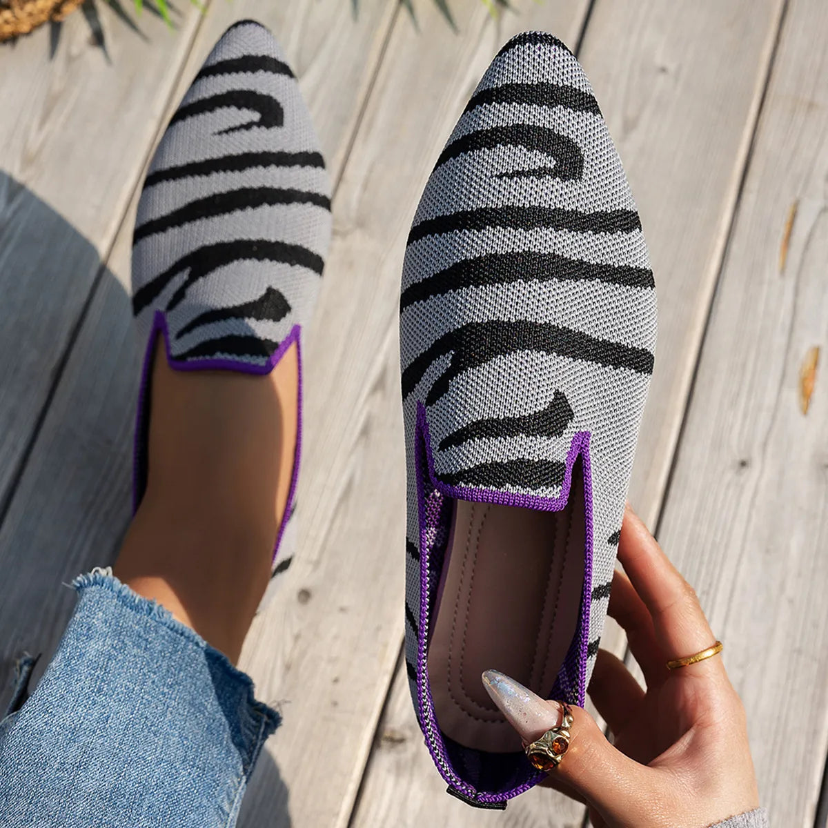 Animal Print Knit Slip-On Loafers