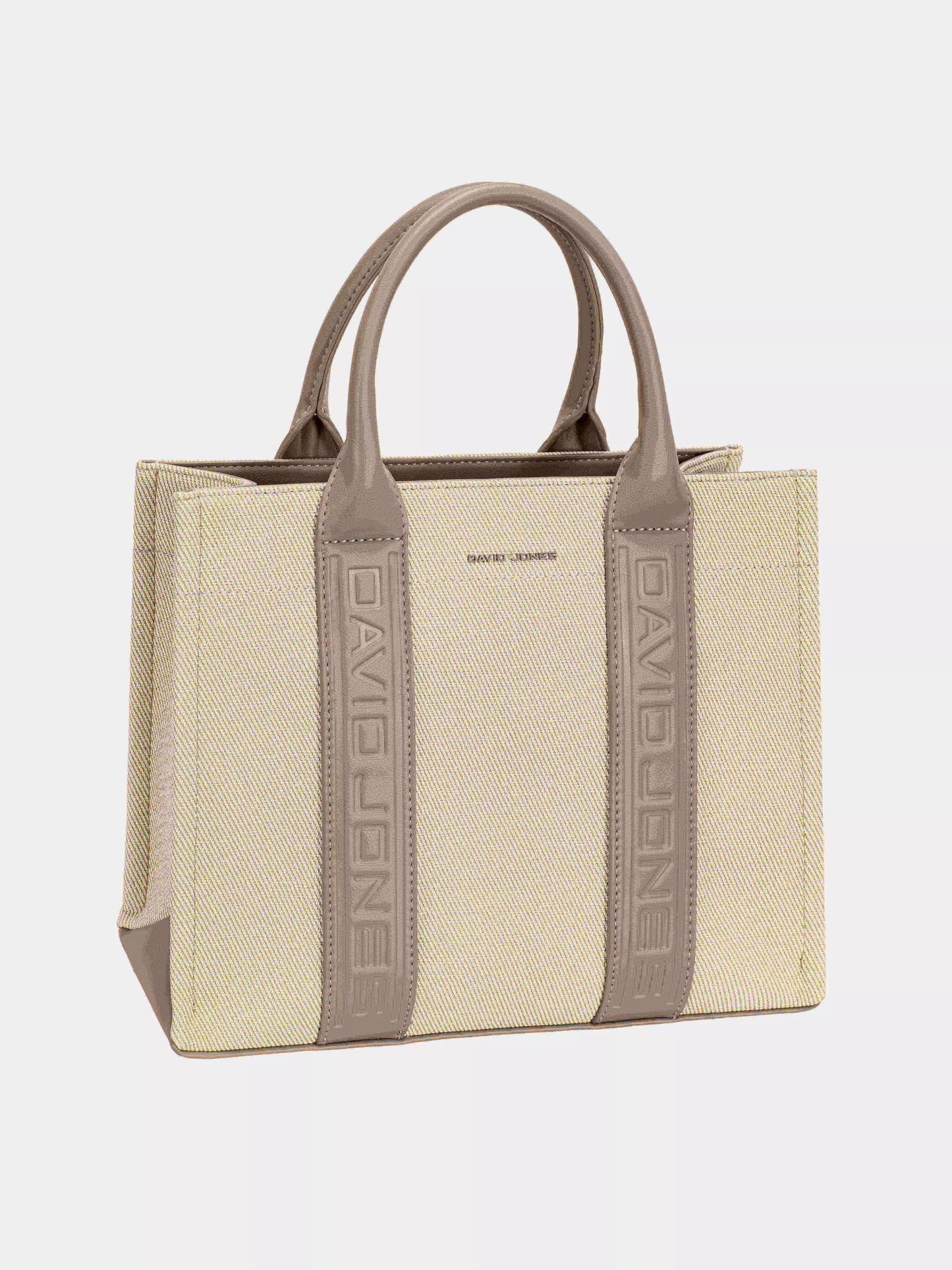 Canvas Tote Handbag with Contrast Leather Handles