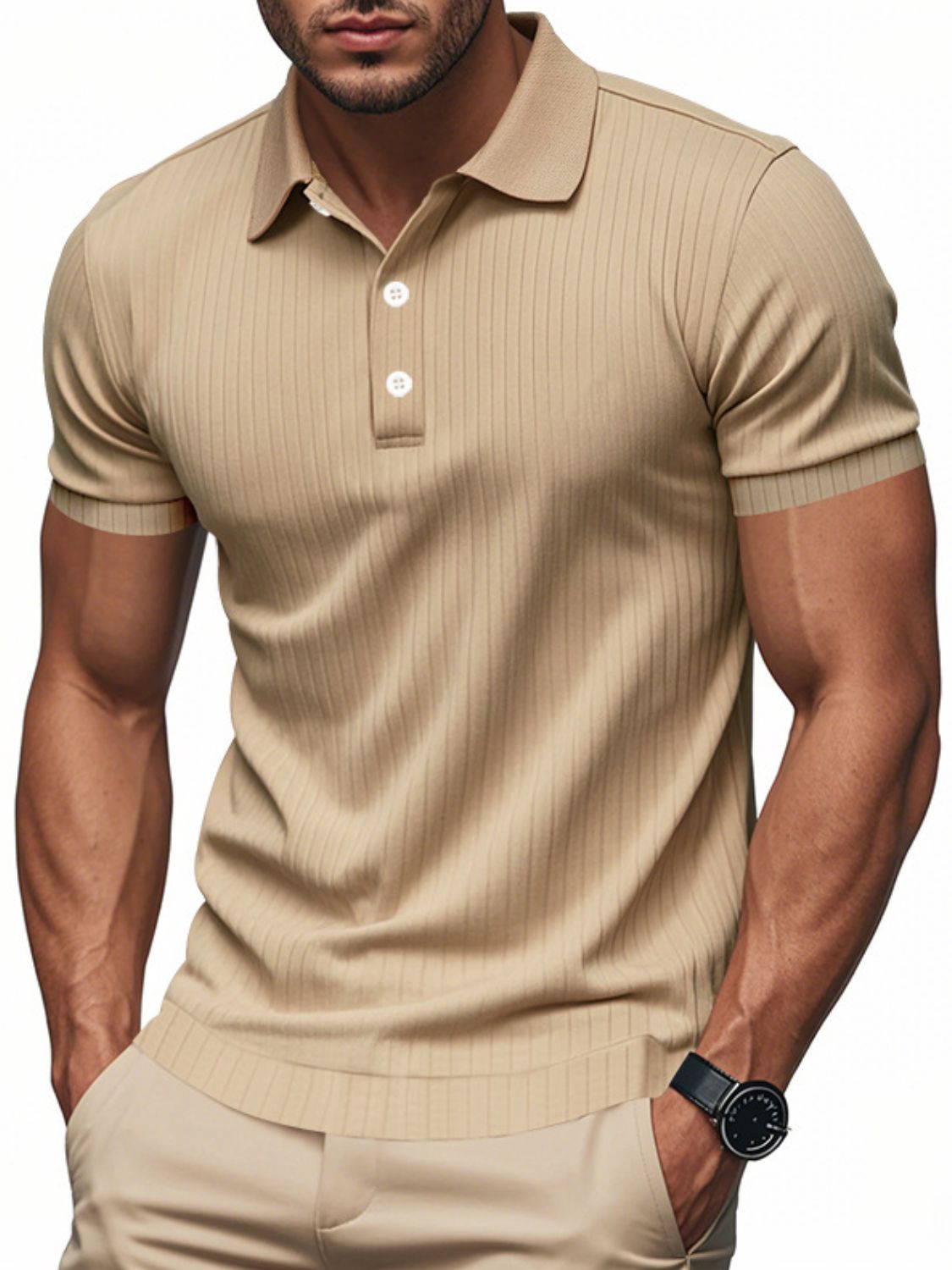 Men's Full Size Ribbed Polo Shirt