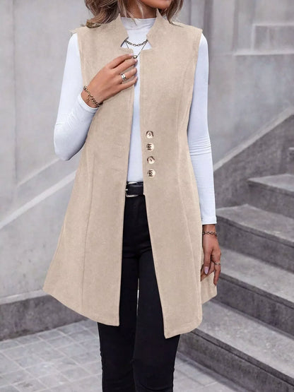 Button Up Sleeveless Longline Vest Coat