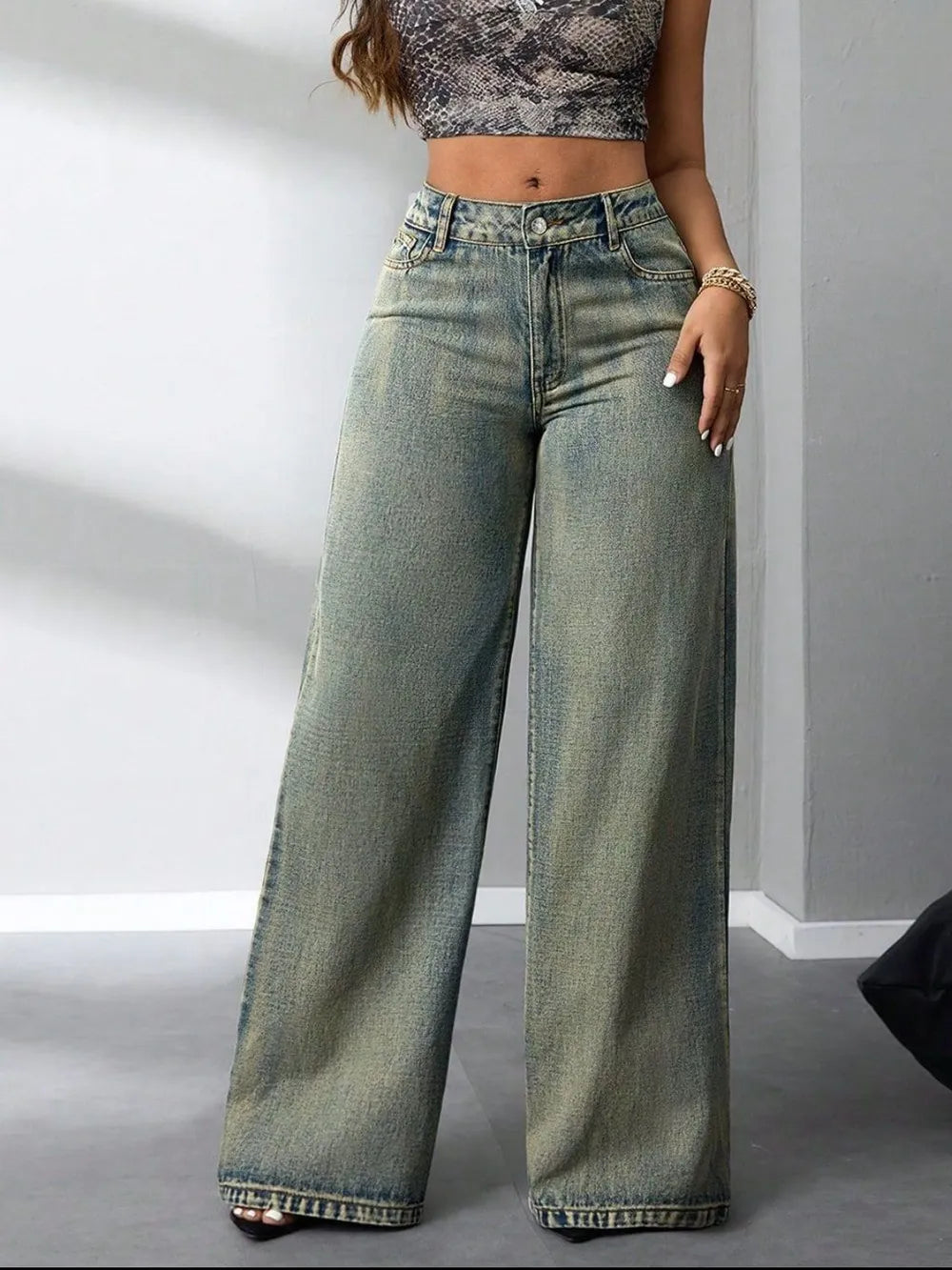 Trendy High Waist Wide Leg Jeans