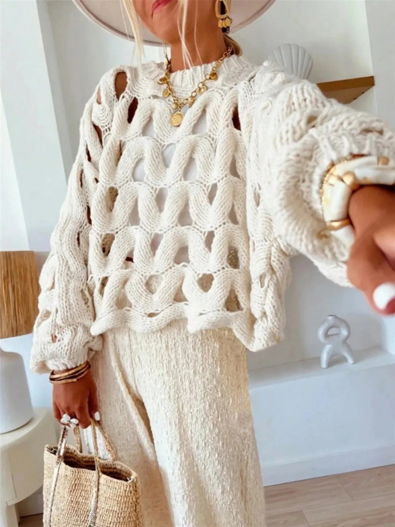 Chunky Cable Knit Hollow Out Sweater