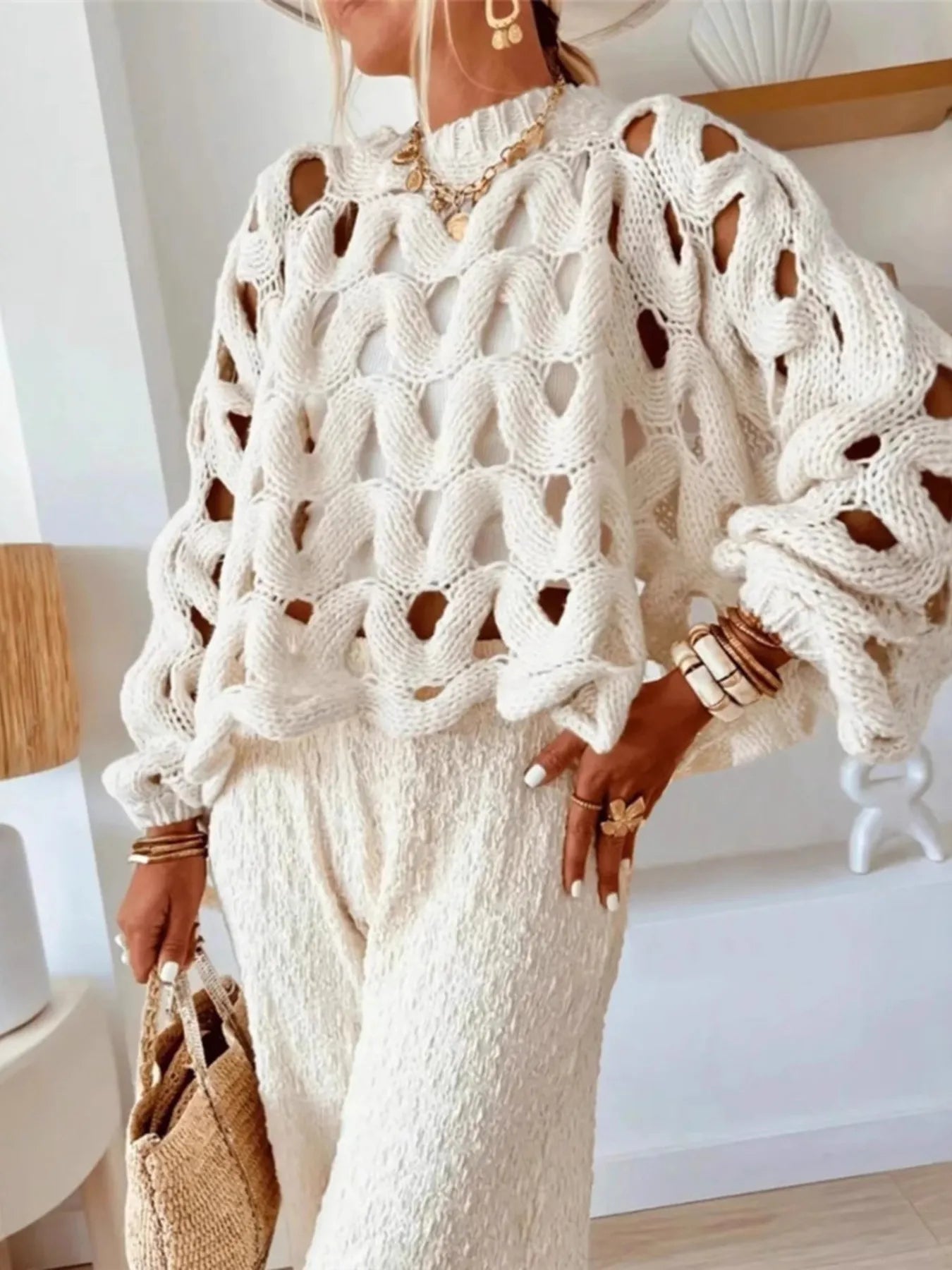 Chunky Cable Knit Hollow Out Sweater
