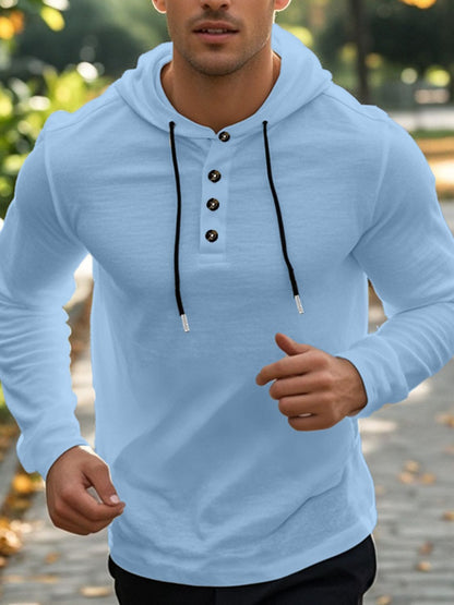 Men's Full Size Button Detail Hoodie