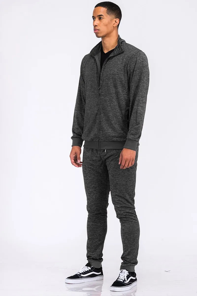 Full Size Marbled Track Jacket and Pants Set