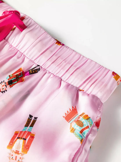 Nutcracker Print Contrast Trim Pajama Set