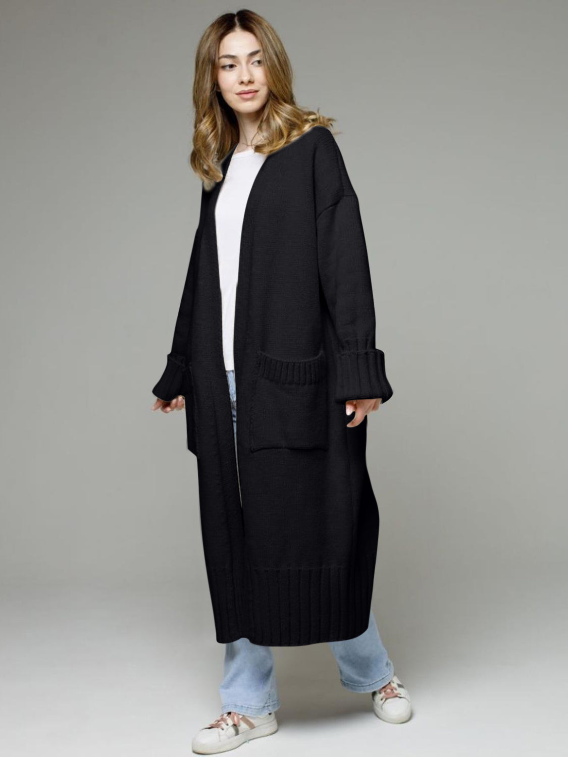 Open Front Dropped Shoulder Cardigan