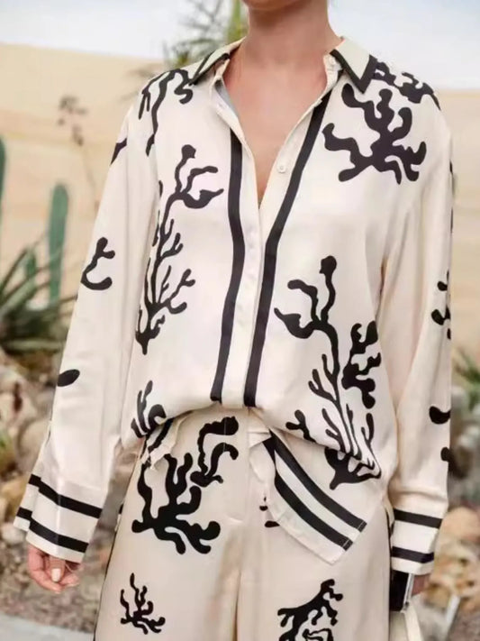 Printed Long Sleeve Shirt and Pants Set