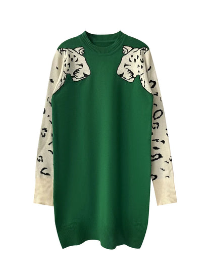 Leopard Round Neck Sweater Dress
