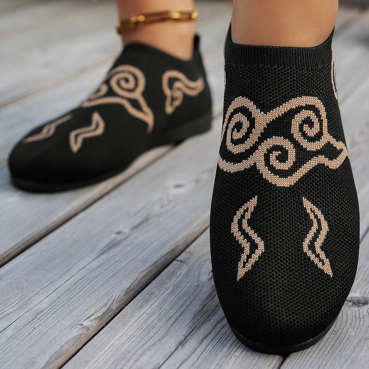 Knit Clound Pattern Flat Loafers