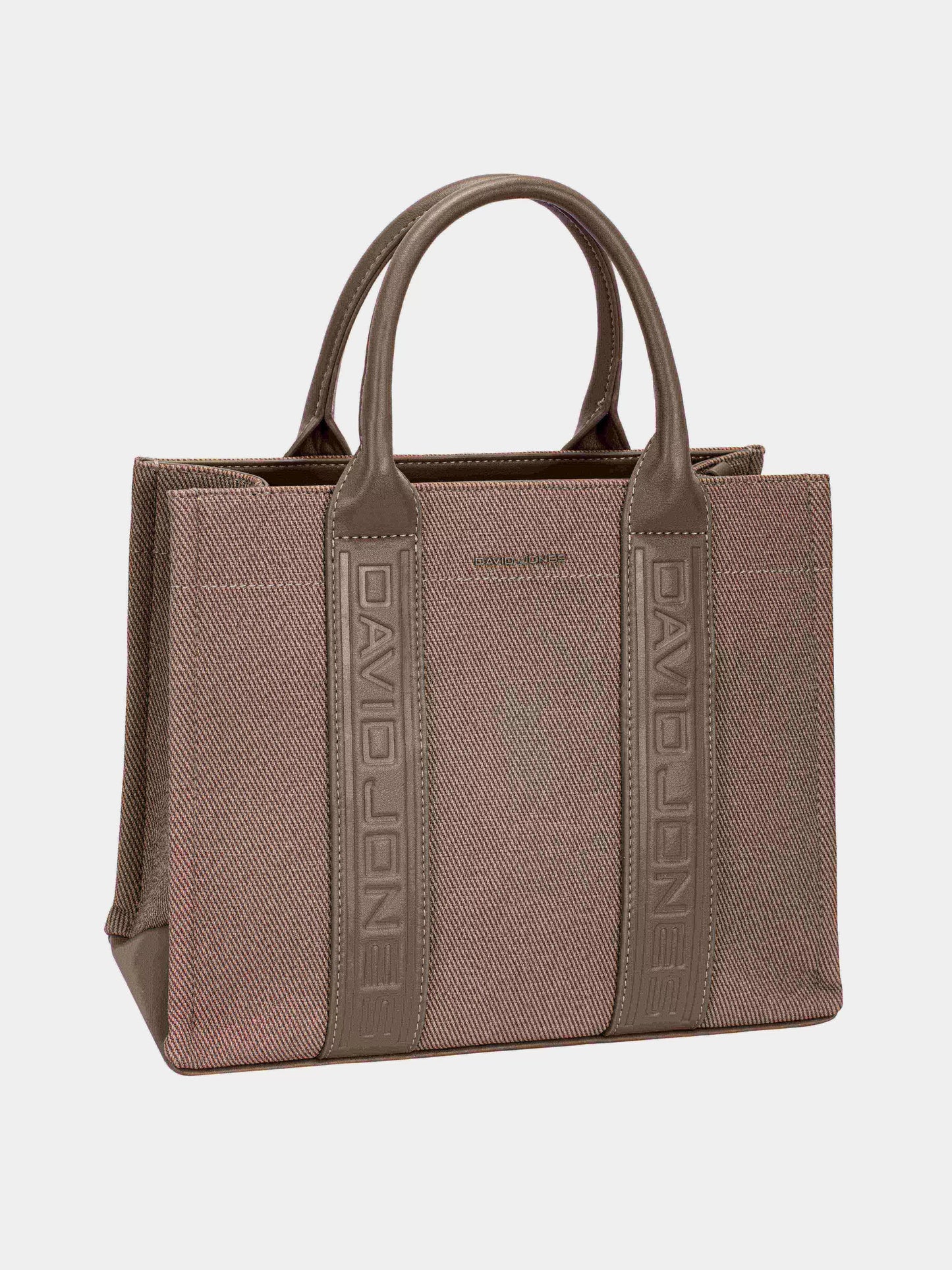 Canvas Tote Handbag with Contrast Leather Handles