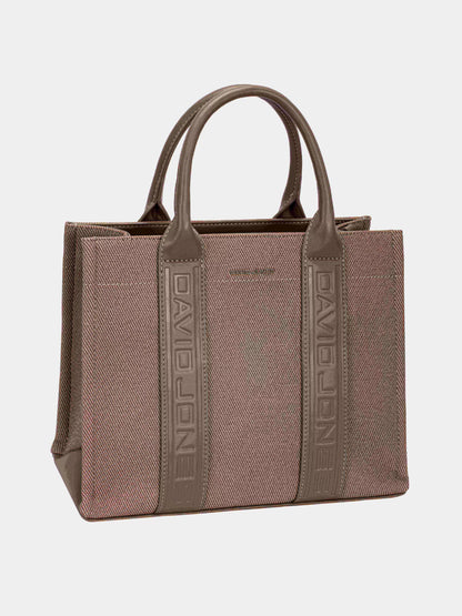 Canvas Tote Handbag with Contrast Leather Handles